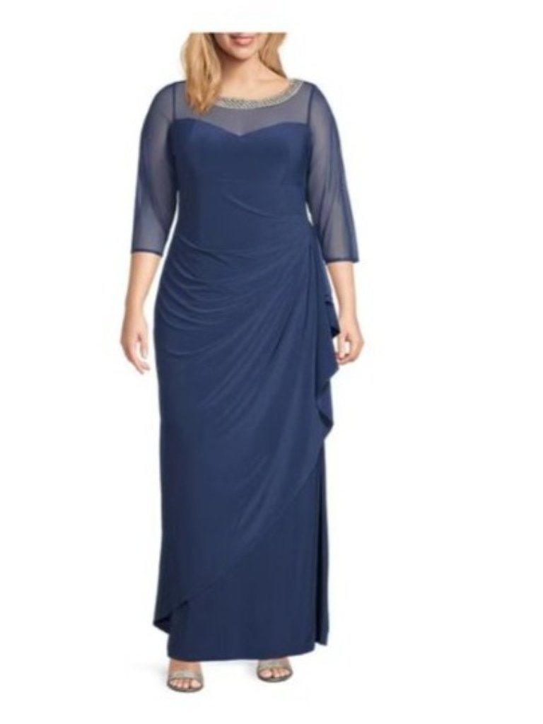 Alex Evenings Women Plus Size 24w Rhinestones Ruched Gown Dress Blue New $219